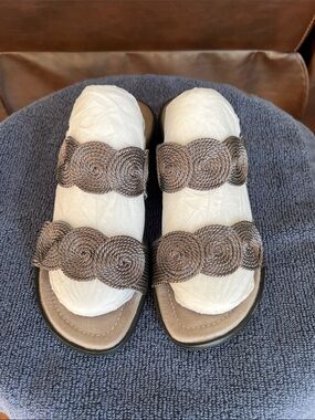 David Tate Braided Double-Strap Slide Sandals